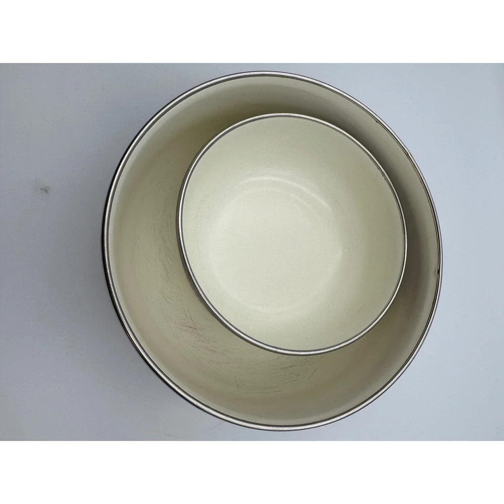 Vintage Cornucopia Enamel Nesting Mixing Bowls Set of 2 Fruit Pattern Cream 8.5